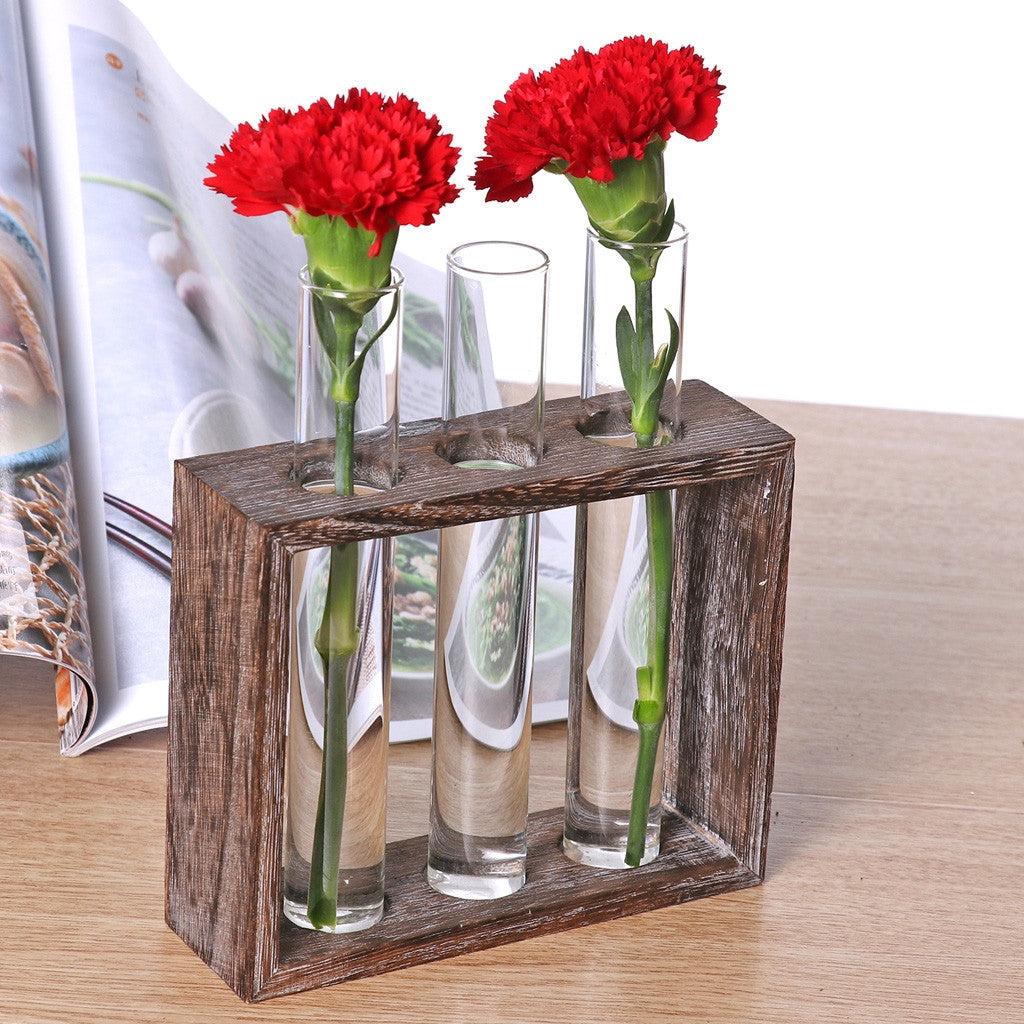 ELECTROPRIME Creative Simple Coffee Shop Interior Desktop Decoration Decoration Transparent Hydroponic Glass Test Tube Vase, Type:3-Hole Wooden Frame