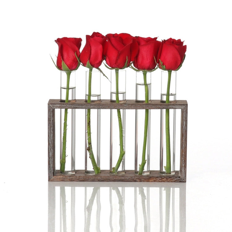 ELECTROPRIME Creative Simple Coffee Shop Interior Desktop Decoration Decoration Transparent Hydroponic Glass Test Tube Vase, Type:5-Hole Wooden Frame