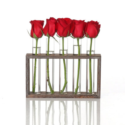 ELECTROPRIME Creative Simple Coffee Shop Interior Desktop Decoration Decoration Transparent Hydroponic Glass Test Tube Vase, Type:5-Hole Wooden Frame