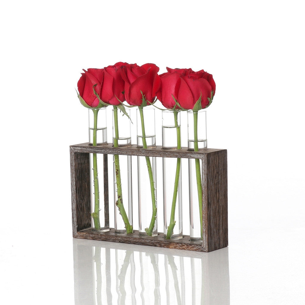 ELECTROPRIME Creative Simple Coffee Shop Interior Desktop Decoration Decoration Transparent Hydroponic Glass Test Tube Vase, Type:5-Hole Wooden Frame