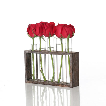 ELECTROPRIME Creative Simple Coffee Shop Interior Desktop Decoration Decoration Transparent Hydroponic Glass Test Tube Vase, Type:5-Hole Wooden Frame