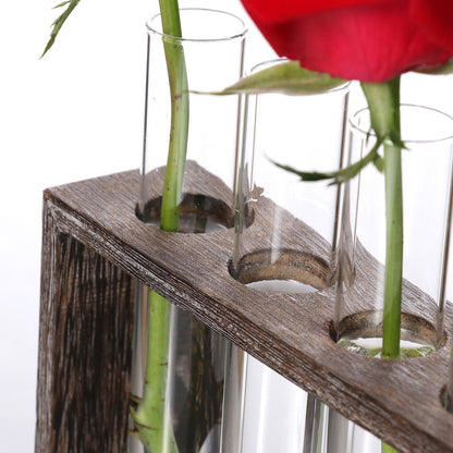 ELECTROPRIME Creative Simple Coffee Shop Interior Desktop Decoration Decoration Transparent Hydroponic Glass Test Tube Vase, Type:5-Hole Wooden Frame