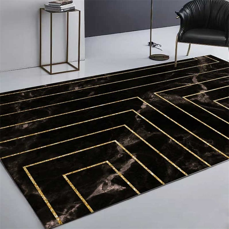 ELECTROPRIME Marble Texture Square Lines Carpets Rugs For Home Living Room, Size:40x60cm(Black Gold)