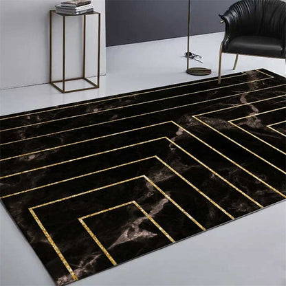 ELECTROPRIME Marble Texture Square Lines Carpets Rugs For Home Living Room, Size:40x60cm(Black Gold)