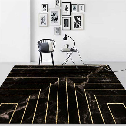 ELECTROPRIME Marble Texture Square Lines Carpets Rugs For Home Living Room, Size:40x60cm(Black Gold)