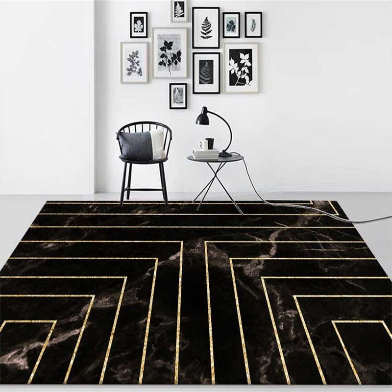 ELECTROPRIME Marble Texture Square Lines Carpets Rugs For Home Living Room, Size:80x120cm(Black Gold)