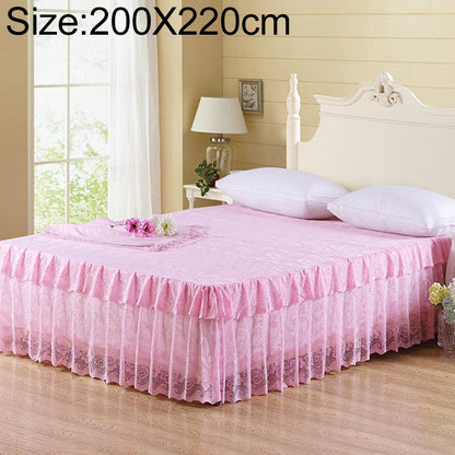 ELECTROPRIME Lace Bed Skirt Sheet Princess Bedspread Mattress Cover, Size:200X220cm(Pink)