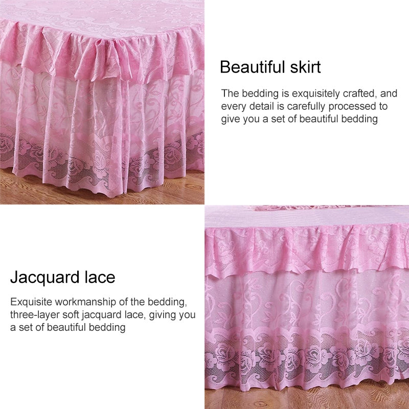 ELECTROPRIME Lace Bed Skirt Sheet Princess Bedspread Mattress Cover, Size:200X220cm(Pink)