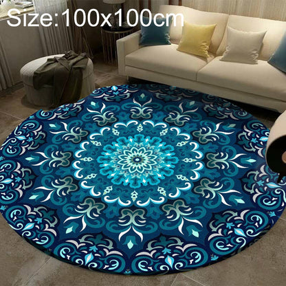 ELECTROPRIME Ethnic Carpet Camel Mandala Flower Carpet Non-slip Floor Mat, Size:Diameter 100cm(Blue)