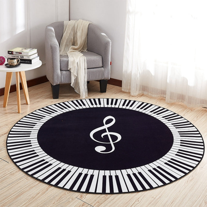 ELECTROPRIME Music Symbol Piano Key  Round Carpet  Home Bedroom Mat Floor Decoration Rug, Diameter: 80cm(Round Piano)