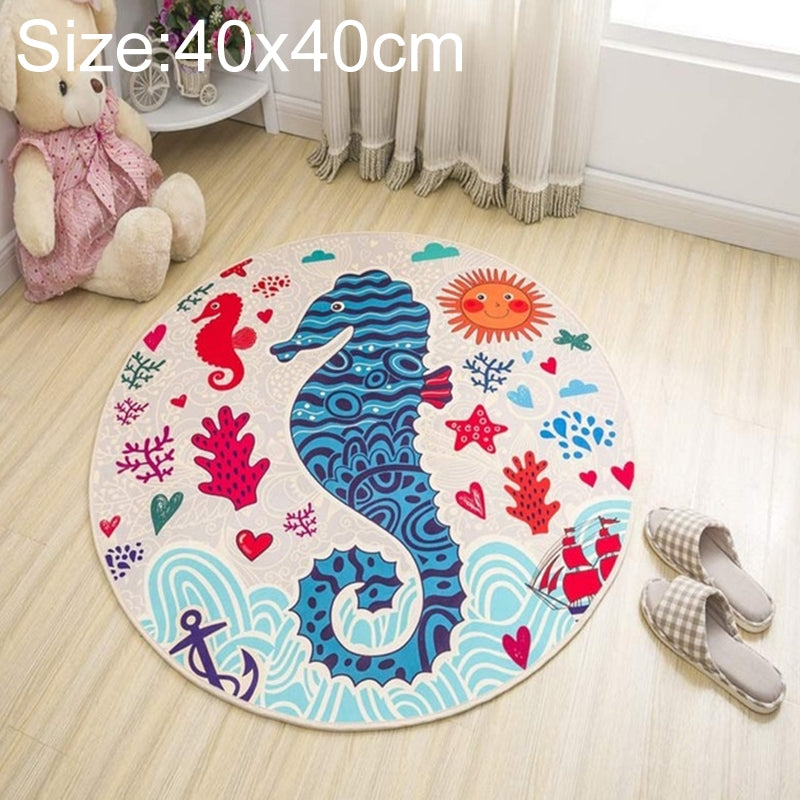 ELECTROPRIME Circular Water Uptake Carpet  Floot Mat Cartoon Door Mat, Diameter: 40cm(Seahorse)