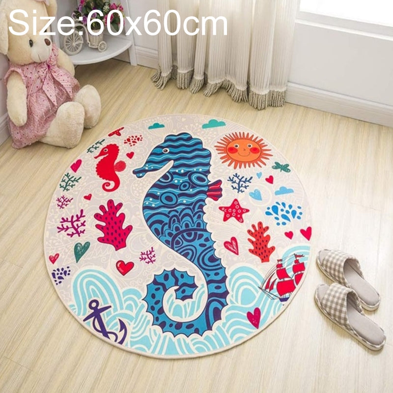 ELECTROPRIME Circular Water Uptake Carpet  Floot Mat Cartoon Door Mat, Diameter: 60cm(Seahorse)