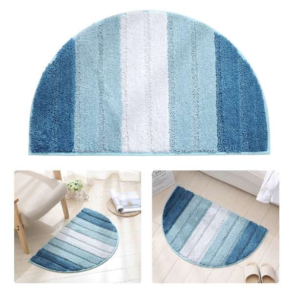 ELECTROPRIME Stripe Pattern Non Slip Microfiber Semi Elliptical Kitchen Dining Room Mat, Size:50x80cm(Light Blue)