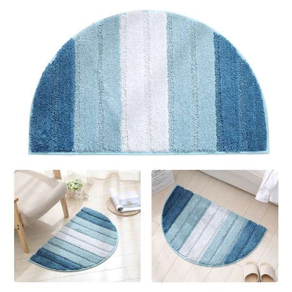 ELECTROPRIME Stripe Pattern Non Slip Microfiber Semi Elliptical Kitchen Dining Room Mat, Size:50x80cm(Light Blue)