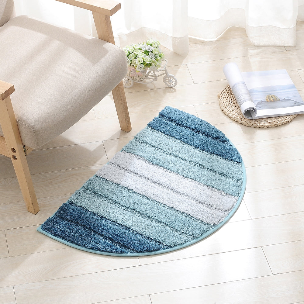 ELECTROPRIME Stripe Pattern Non Slip Microfiber Semi Elliptical Kitchen Dining Room Mat, Size:50x80cm(Light Blue)