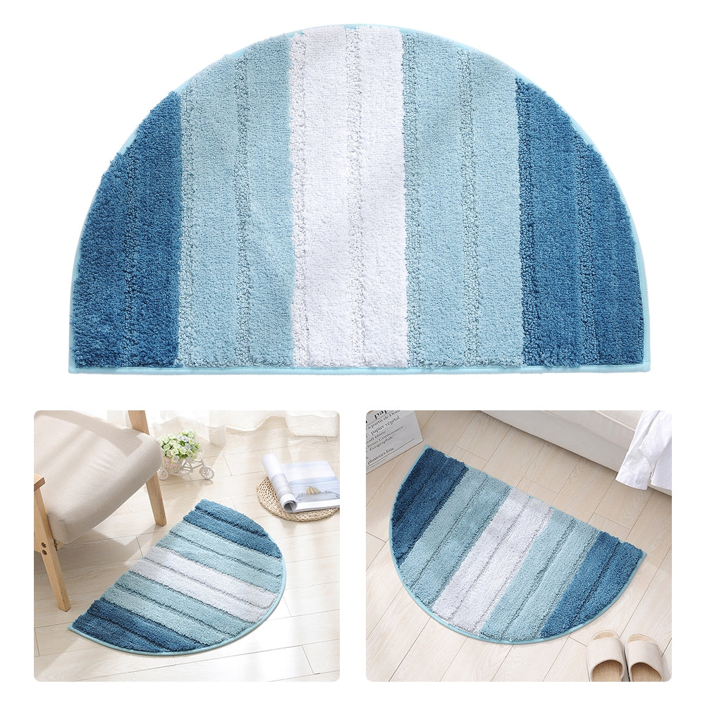 ELECTROPRIME Stripe Pattern Non Slip Microfiber Semi Elliptical Kitchen Dining Room Mat, Size:50x80cm(Light Blue)