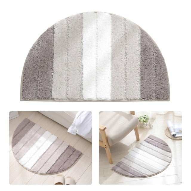 ELECTROPRIME Stripe Pattern Non Slip Microfiber Semi Elliptical Kitchen Dining Room Mat, Size:50x80cm(Light Brown)