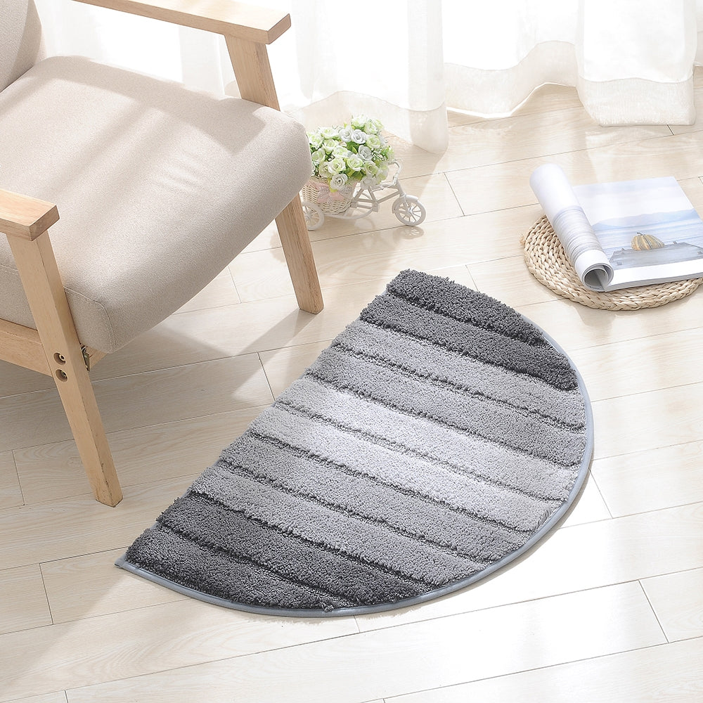 ELECTROPRIME Stripe Pattern Non Slip Microfiber Semi Elliptical Kitchen Dining Room Mat, Size:50x80cm(Light Grey)