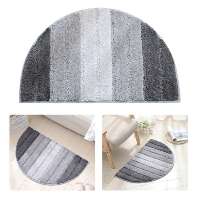 ELECTROPRIME Stripe Pattern Non Slip Microfiber Semi Elliptical Kitchen Dining Room Mat, Size:50x80cm(Light Grey)