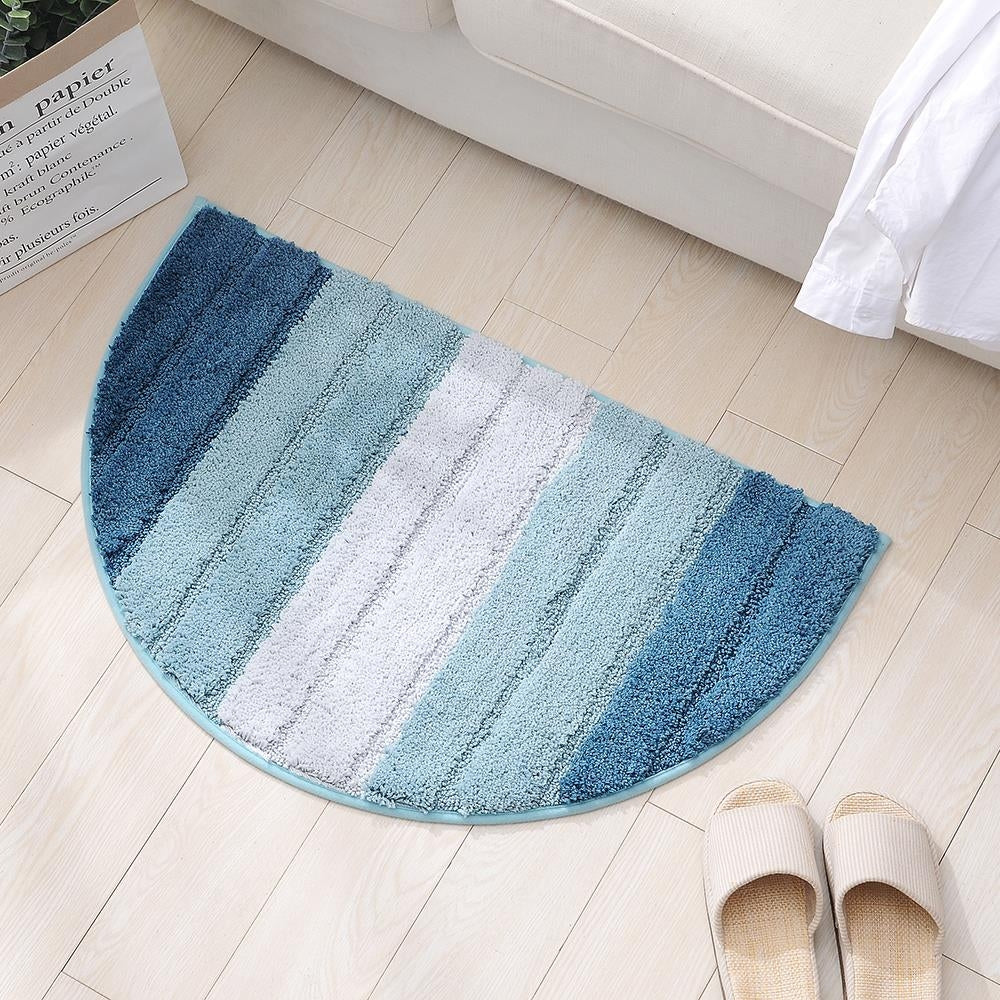 ELECTROPRIME Stripe Pattern Non Slip Microfiber Semi Elliptical Kitchen Dining Room Mat, Size:50x80cm(Light Grey)