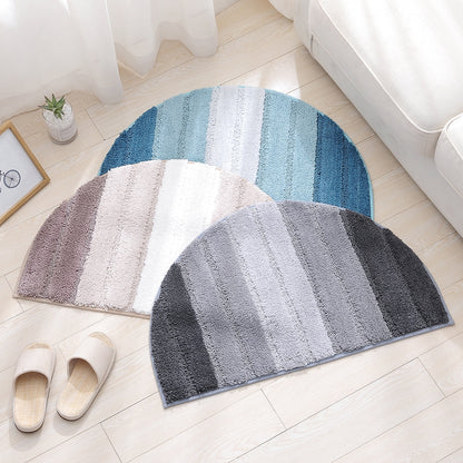 ELECTROPRIME Stripe Pattern Non Slip Microfiber Semi Elliptical Kitchen Dining Room Mat, Size:50x80cm(Light Grey)