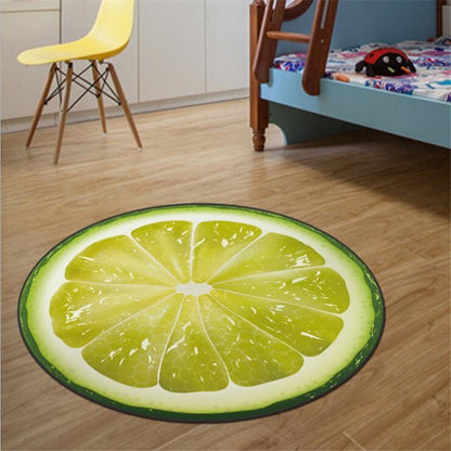 ELECTROPRIME Diameter 60cm Fruit Pattern Rug Round Crystal Velvet Non-Slip Room Carpet Mat(Lemon)