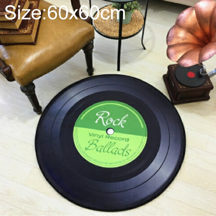 ELECTROPRIME Creative Retro 3D DVR Record Carpet Round CD Floor Mat Home Decor Living Room Kid Bedroom Decoration  Rug, Diameter 60cm(Green)