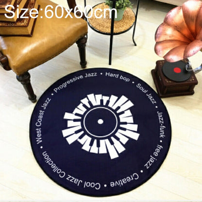 ELECTROPRIME Creative Retro 3D DVR Record Carpet Round CD Floor Mat Home Decor Living Room Kid Bedroom Decoration  Rug, Diameter 60cm(Black+White)