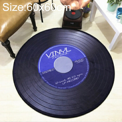 ELECTROPRIME Creative Retro 3D DVR Record Carpet Round CD Floor Mat Home Decor Living Room Kid Bedroom Decoration  Rug, Diameter 60cm(Blue)