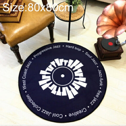 ELECTROPRIME Creative Retro 3D DVR Record Carpet Round CD Floor Mat Home Decor Living Room Kid Bedroom Decoration  Rug, Diameter 80cm(Black+White)