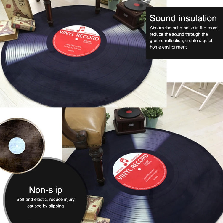 ELECTROPRIME Creative Retro 3D DVR Record Carpet Round CD Floor Mat Home Decor Living Room Kid Bedroom Decoration  Rug, Diameter 80cm(Black+White)