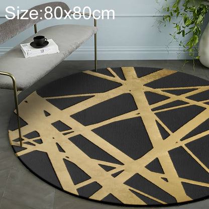 ELECTROPRIME Luxury 3D Round Carpets Nordic style Pattern Rug, Color:Black Golden, Size:Diameter: 80cm