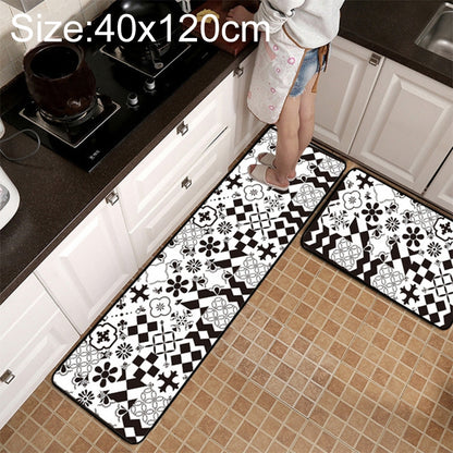 ELECTROPRIME Geometric Lattice Carpet Kitchen Bath Antiskid Mat, Size:40x120cm(Black White Flower)