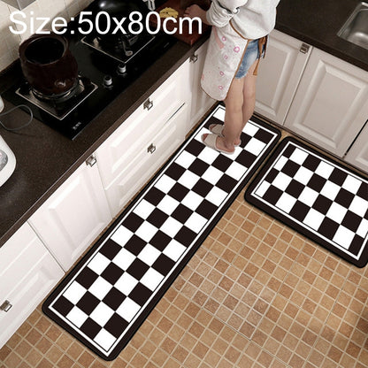 ELECTROPRIME Geometric Lattice Carpet Kitchen Bath Antiskid Mat, Size:50x80cm(Black White Plaid)