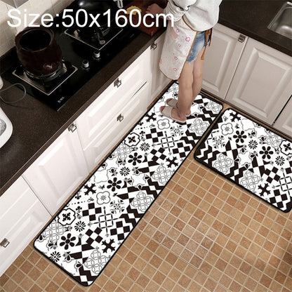 ELECTROPRIME Geometric Lattice Carpet Kitchen Bath Antiskid Mat, Size:50x160cm(Black White Flower)