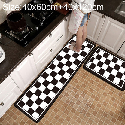ELECTROPRIME Geometric Lattice Carpet Kitchen Bath Antiskid Mat, Size:40x60cm + 40x120cm(Black White Plaid)