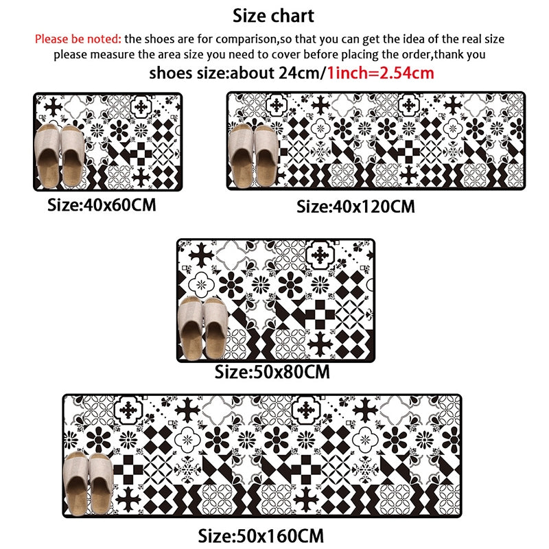 ELECTROPRIME Geometric Lattice Carpet Kitchen Bath Antiskid Mat, Size:40x60cm + 40x120cm(Black White Plaid)