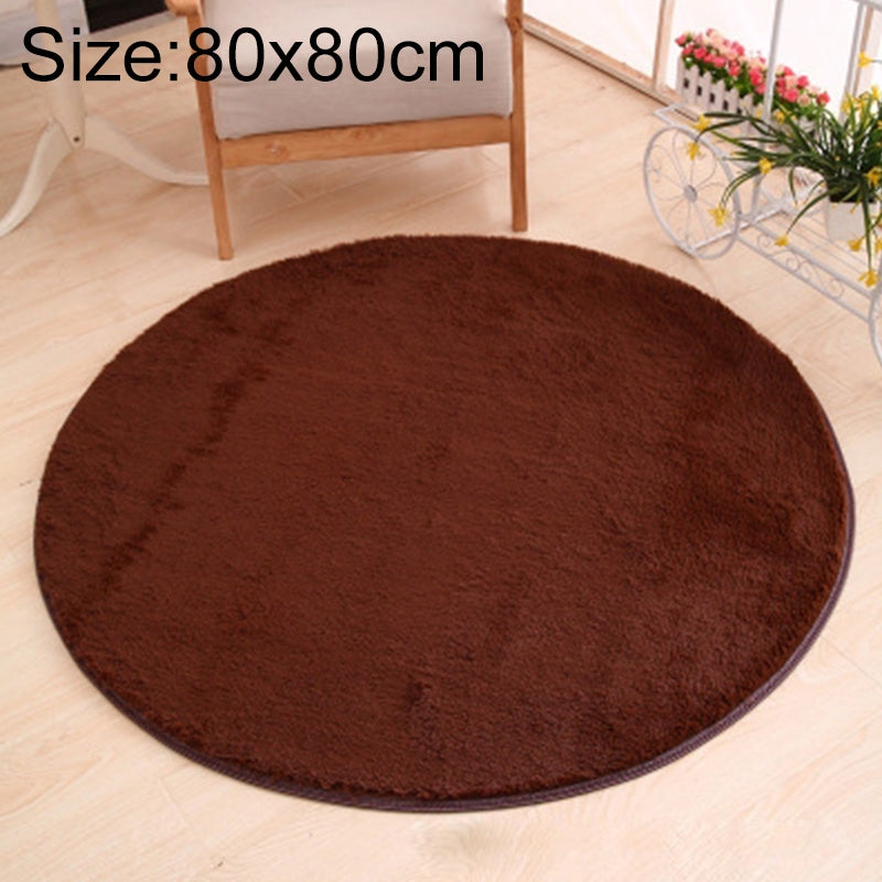 ELECTROPRIME KSolid Round Carpet Soft Fleece Mat Anti-Slip Area Rug Kids Bedroom Door Mats, Size:Diameter: 80cm(Coffee)