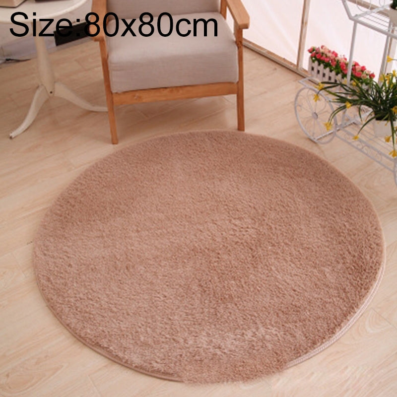 ELECTROPRIME KSolid Round Carpet Soft Fleece Mat Anti-Slip Area Rug Kids Bedroom Door Mats, Size:Diameter: 80cm(Light Tan)