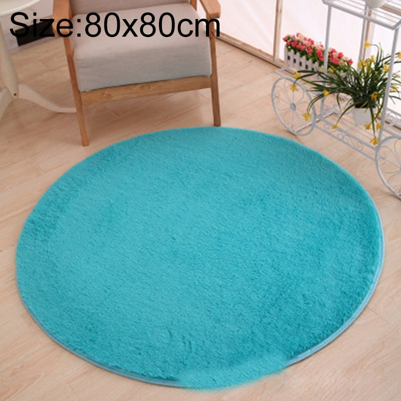 ELECTROPRIME KSolid Round Carpet Soft Fleece Mat Anti-Slip Area Rug Kids Bedroom Door Mats, Size:Diameter: 80cm(Blue)