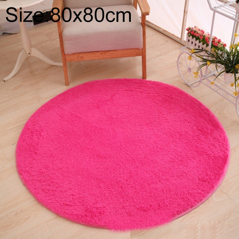 ELECTROPRIME KSolid Round Carpet Soft Fleece Mat Anti-Slip Area Rug Kids Bedroom Door Mats, Size:Diameter: 80cm(Rose Red)