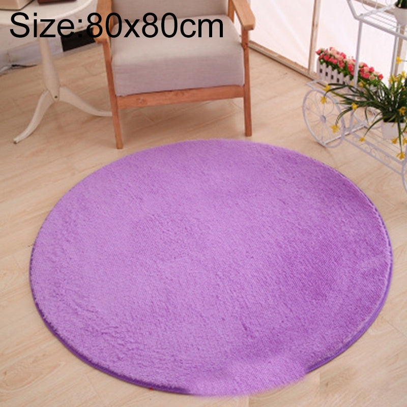 ELECTROPRIME KSolid Round Carpet Soft Fleece Mat Anti-Slip Area Rug Kids Bedroom Door Mats, Size:Diameter: 80cm(Purple)