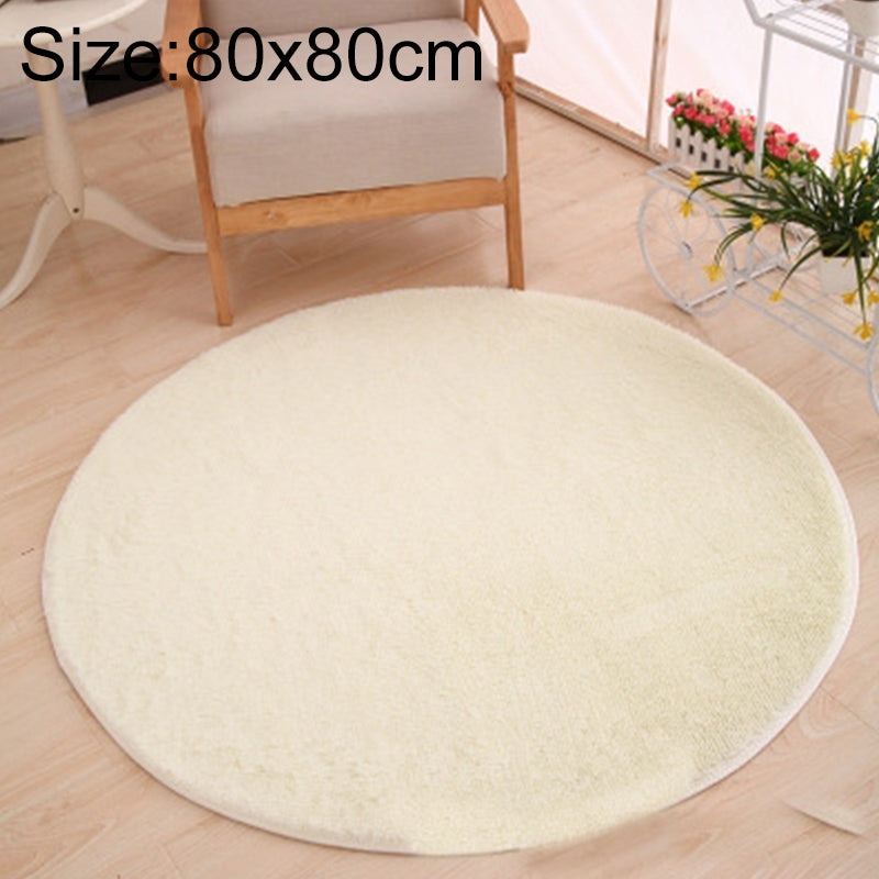 ELECTROPRIME KSolid Round Carpet Soft Fleece Mat Anti-Slip Area Rug Kids Bedroom Door Mats, Size:Diameter: 80cm(White)