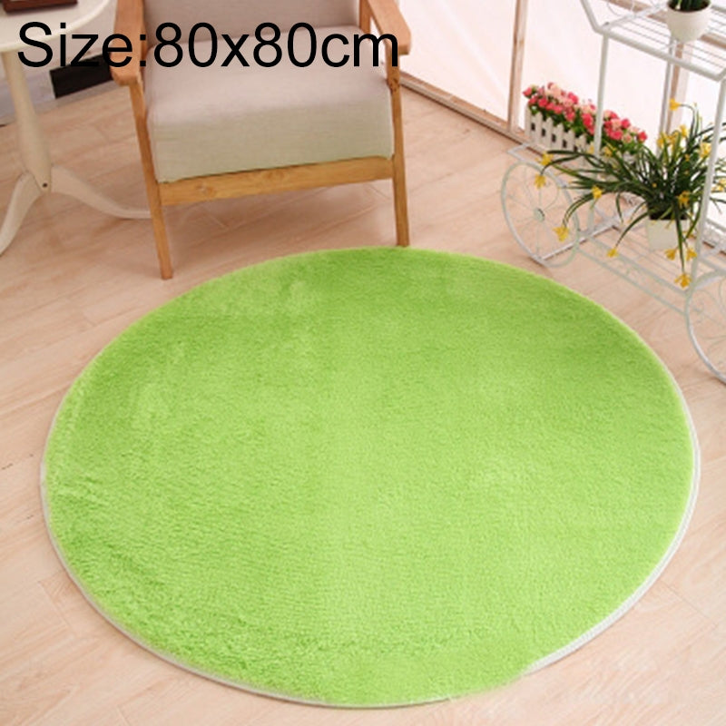 ELECTROPRIME KSolid Round Carpet Soft Fleece Mat Anti-Slip Area Rug Kids Bedroom Door Mats, Size:Diameter: 80cm(Candy Green)