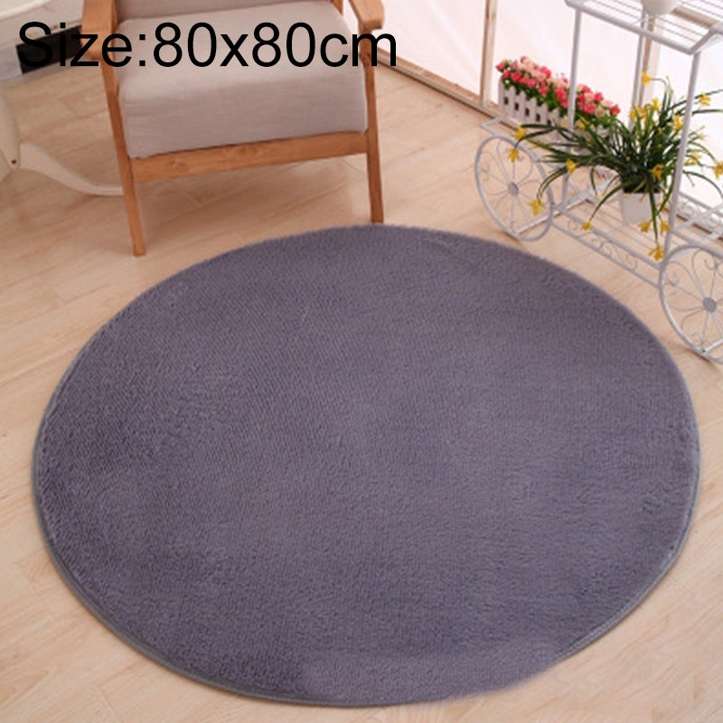 ELECTROPRIME KSolid Round Carpet Soft Fleece Mat Anti-Slip Area Rug Kids Bedroom Door Mats, Size:Diameter: 80cm(Silver Grey)