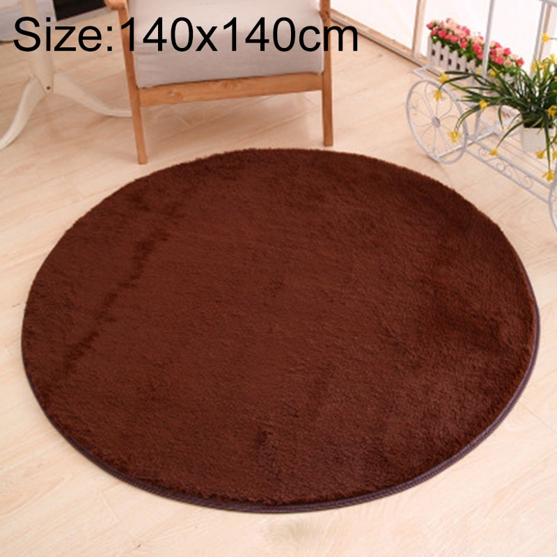 ELECTROPRIME KSolid Round Carpet Soft Fleece Mat Anti-Slip Area Rug Kids Bedroom Door Mats, Size:Diameter: 140cm(Coffee)