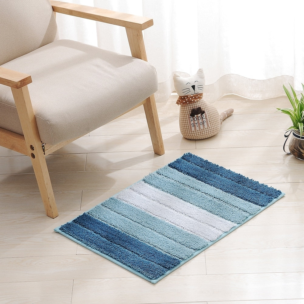 ELECTROPRIME Stripe Indoor Anti-slip Bathroom Kitchen Floor Mat Microfiber Rug Carpet, Size:46x71cm(Blue)
