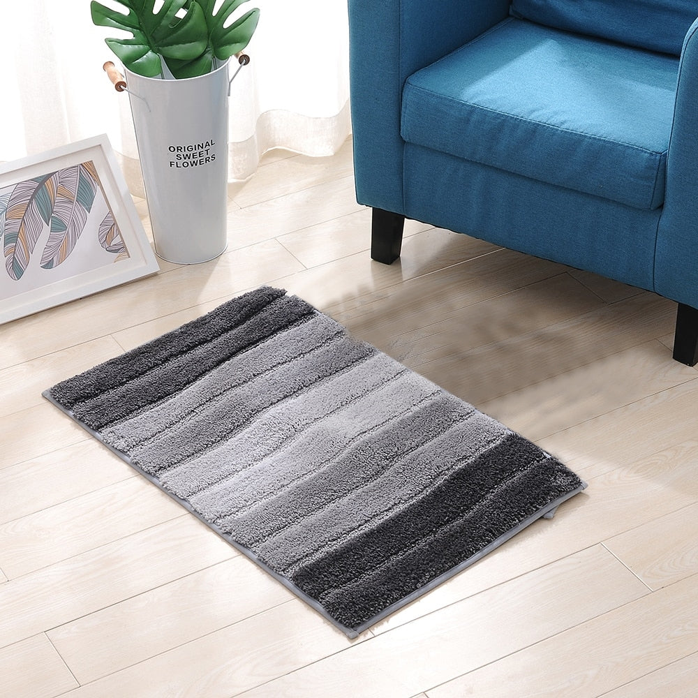 ELECTROPRIME Stripe Indoor Anti-slip Bathroom Kitchen Floor Mat Microfiber Rug Carpet, Size:46x71cm(Grey)