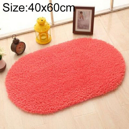 ELECTROPRIME Faux Fur Rug Anti-slip Solid Bath Carpet Kids Room Door Mats Oval  Bedroom Living Room Rugs, Size:40x60cm(Rose Red)