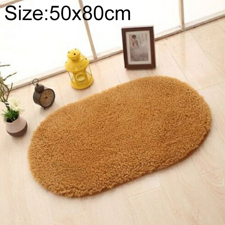 ELECTROPRIME Faux Fur Rug Anti-slip Solid Bath Carpet Kids Room Door Mats Oval  Bedroom Living Room Rugs, Size:50x80cm(Khaki)